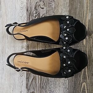Comfortview Women's Rider‎ Slingback Shoes Sandals Size 10 W Black